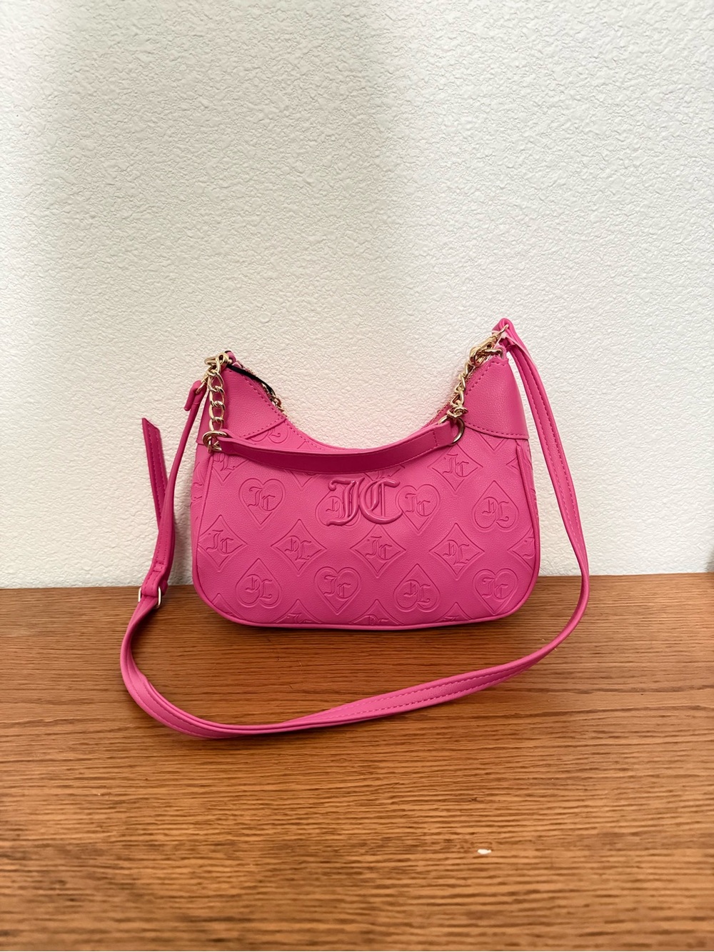 Juicy Couture Hot Pink Embossed Shoulder Bag with Gold Hardware - Picture 3 of 5